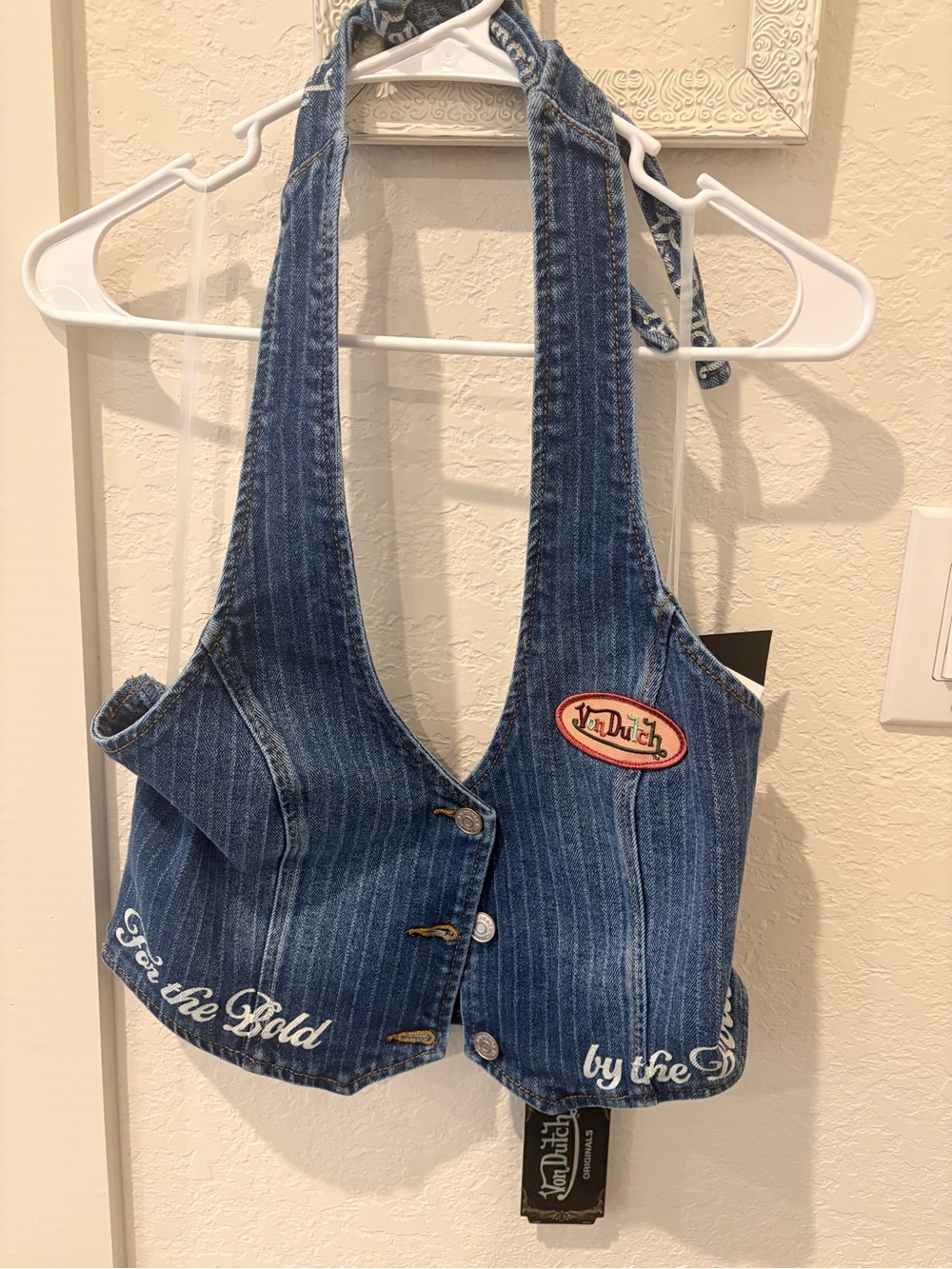 Von Dutch Blue Pinstripe Denim Halter Vest